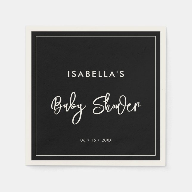 Contemporary modern black Baby Shower Napkin (Front)