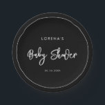 Contemporary modern black Baby Shower Paper Plate<br><div class="desc">A bold and trendy typography for your party stationery,  simple yet elegant with a black and white theme. Fully customisable: you can change the colours of the font and background if needed.</div>