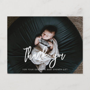 Contemporary modern black Baby shower thank you Postcard