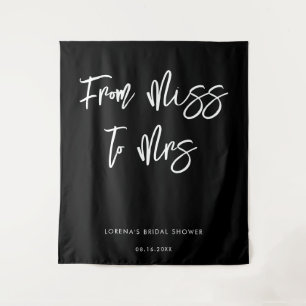 Contemporary modern black Bridal Shower Backdrop Tapestry