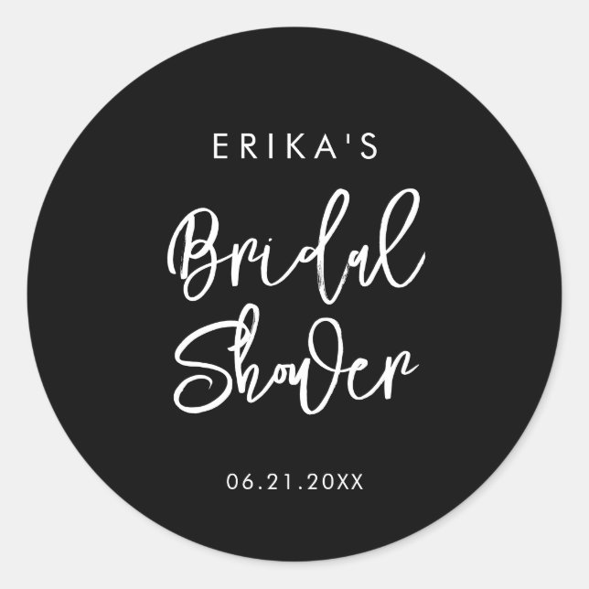 Contemporary Modern Black Bridal Shower Classic Round Sticker (Front)