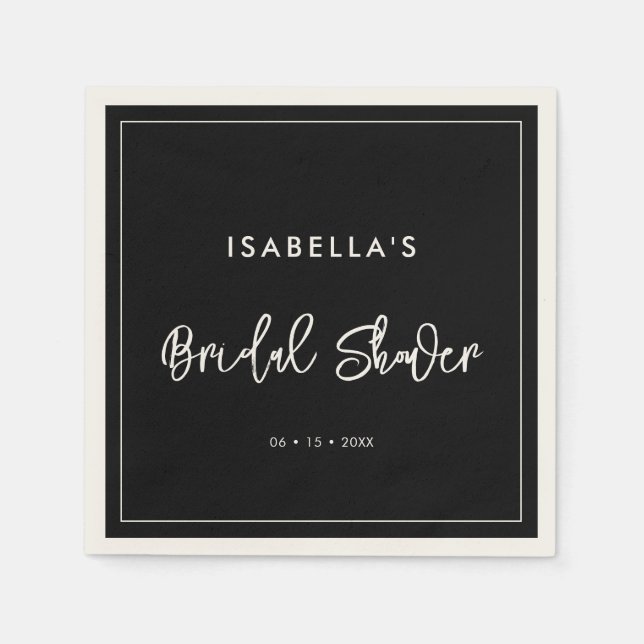 Contemporary modern black Bridal Shower Napkin (Front)