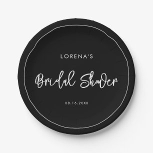 Contemporary modern black Bridal Shower Paper Plate