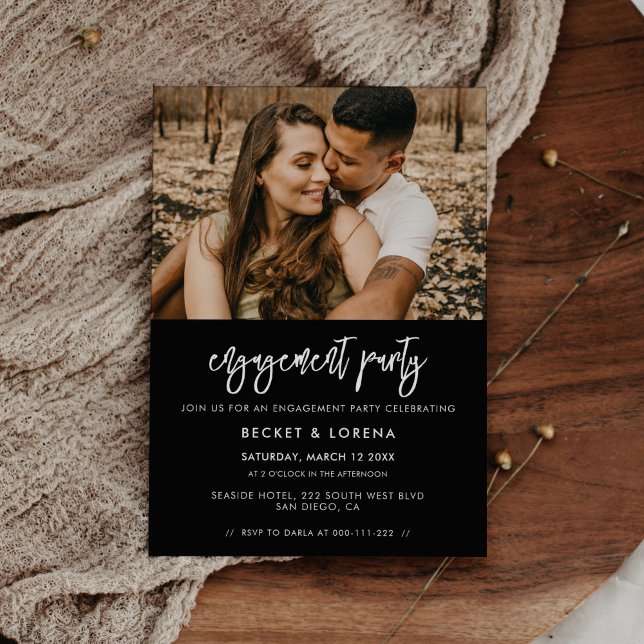 Contemporary modern black Engagement party Invitation (Creator Uploaded)