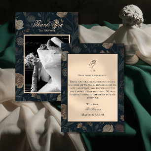 Contemporary Modern Black Floral Thank You Card