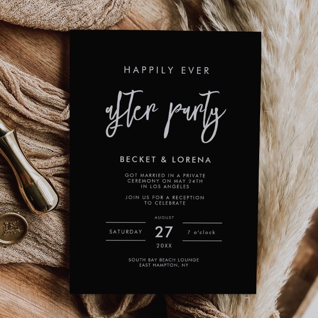 Contemporary modern black happily ever after party invitation (Creator Uploaded)