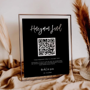 Contemporary modern black Honeymoon fund QR code Poster