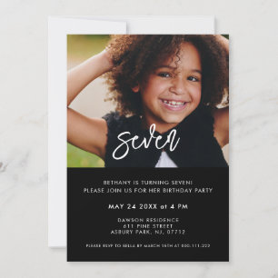 Contemporary modern black Photo Birthday Invitation