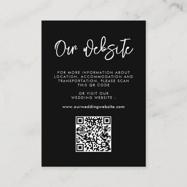 Contemporary modern black QR coe wedding website Enclosure Card (Front)