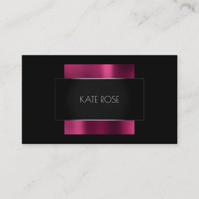 Contemporary Modern Black Silver Burgundy Metallic Business Card (Front)
