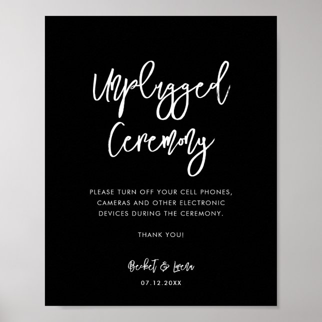 Contemporary modern black Unplugged ceremony Poster (Front)