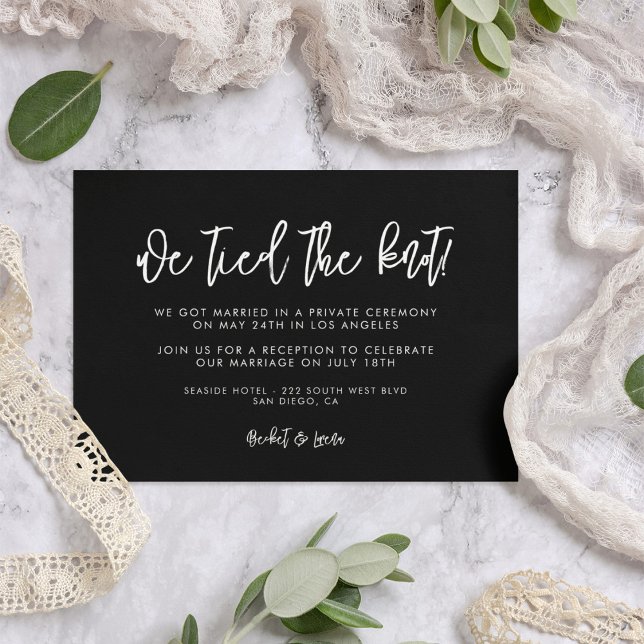 Contemporary modern black We tied the knot card (Creator Uploaded)