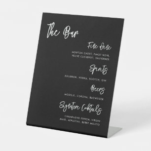 Contemporary modern black Wedding Bar menu Pedestal Sign