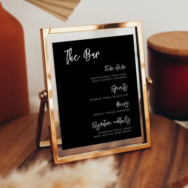 Contemporary modern black Wedding Bar menu Poster (Creator Uploaded)