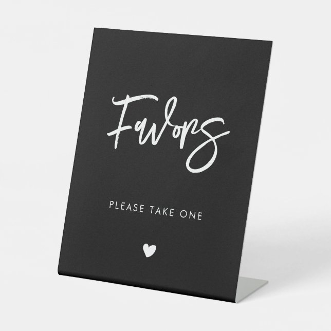 Contemporary modern black wedding Favours Pedestal Sign (Front)