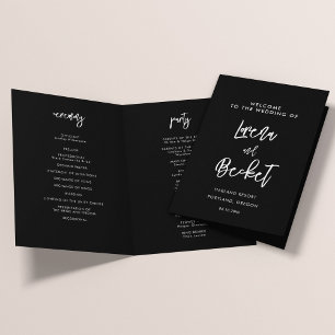 Contemporary modern black wedding folded programme