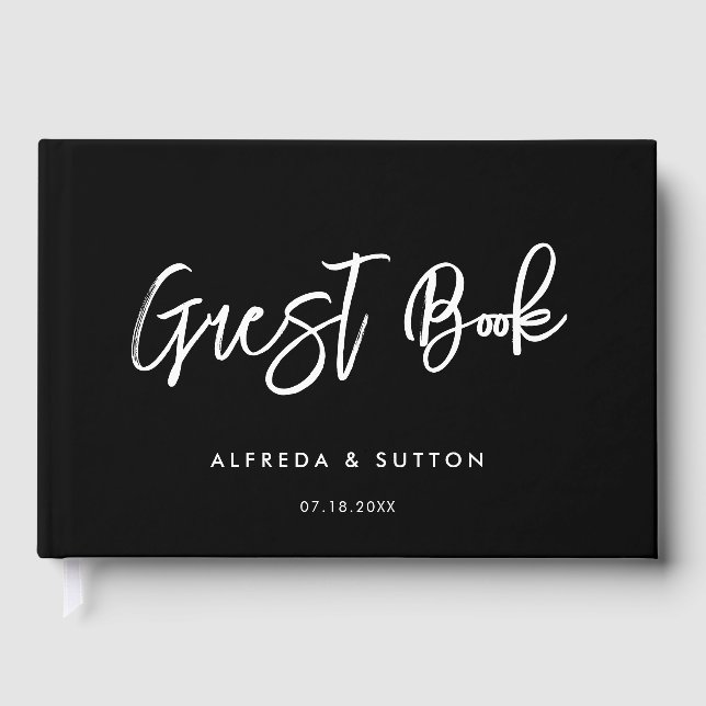 Contemporary modern black wedding guest book (Front)