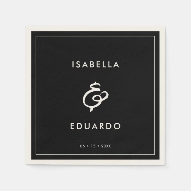 Contemporary modern black wedding napkin (Front)