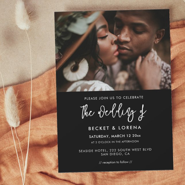 Contemporary modern black wedding photo invitation (Creator Uploaded)