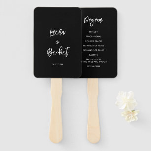 Contemporary modern black wedding program hand fan