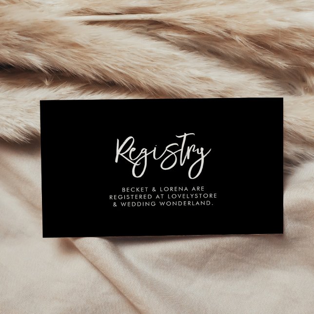 Contemporary modern black wedding registry card (Creator Uploaded)