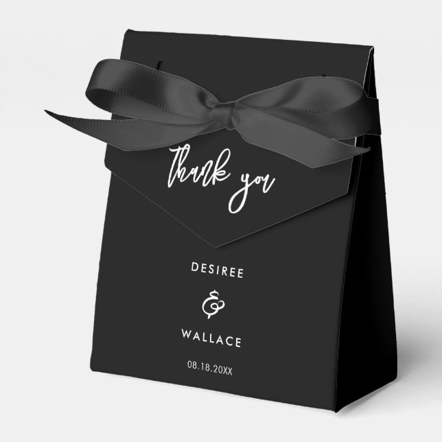 Contemporary modern black wedding thank you favour box (Front Side)