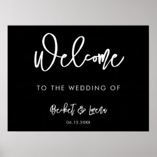 Contemporary modern black wedding welcome poster