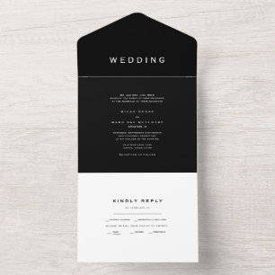 Contemporary Modern Black & White Wedding All In One Invitation