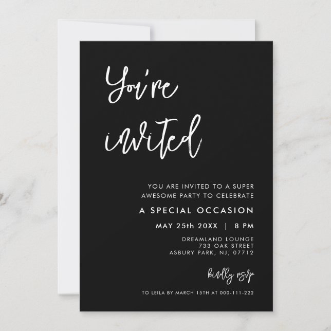 Contemporary modern black You're invited Invitation (Front)