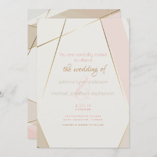Contemporary Modern Geometric Stripes Blush Sand Invitation