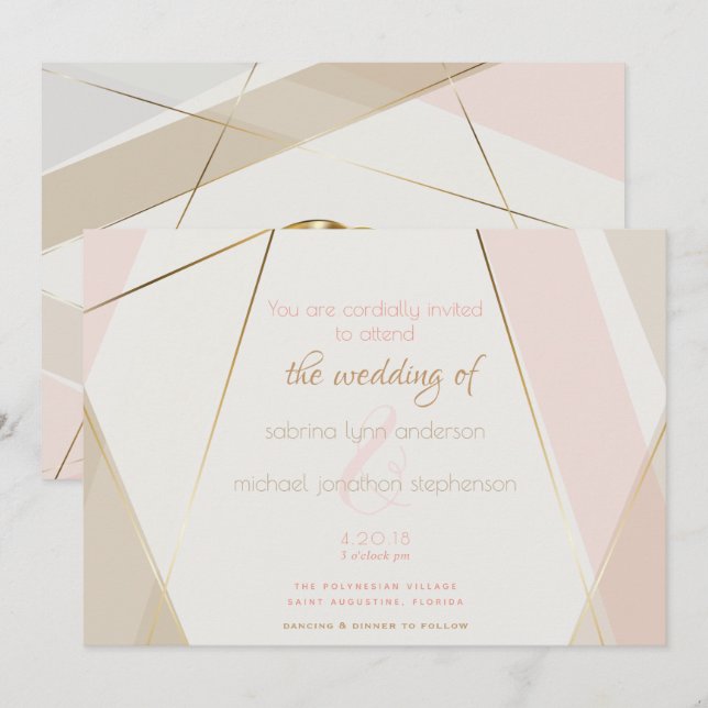 Contemporary Modern Geometric Stripes Blush Sand Invitation (Front/Back)