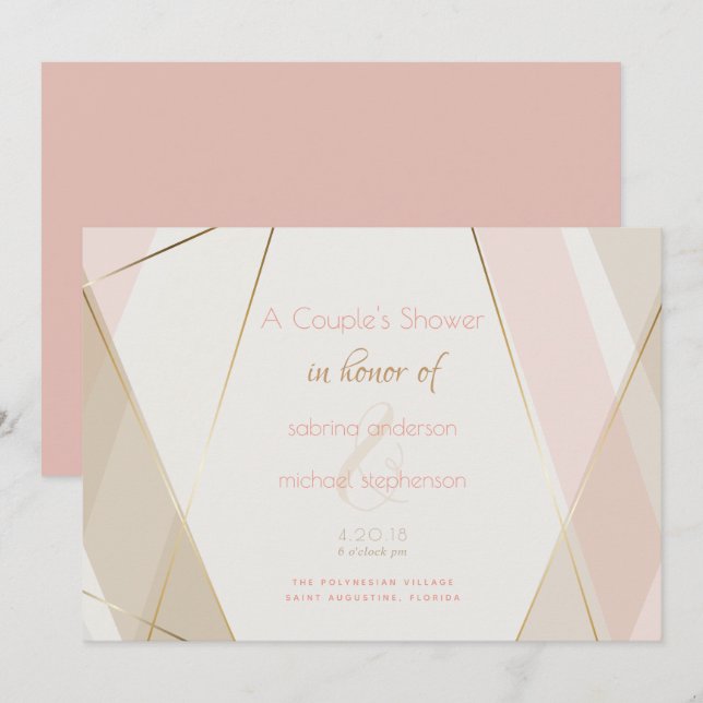 Contemporary Modern Geometric Stripes Blush Sand Invitation (Front/Back)