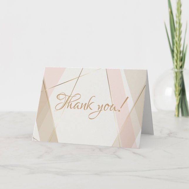 Contemporary Modern Geometric Stripes Blush Sand Thank You Card (Front)