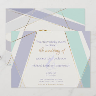 Contemporary Modern Geometric Stripes Mint Violet Invitation