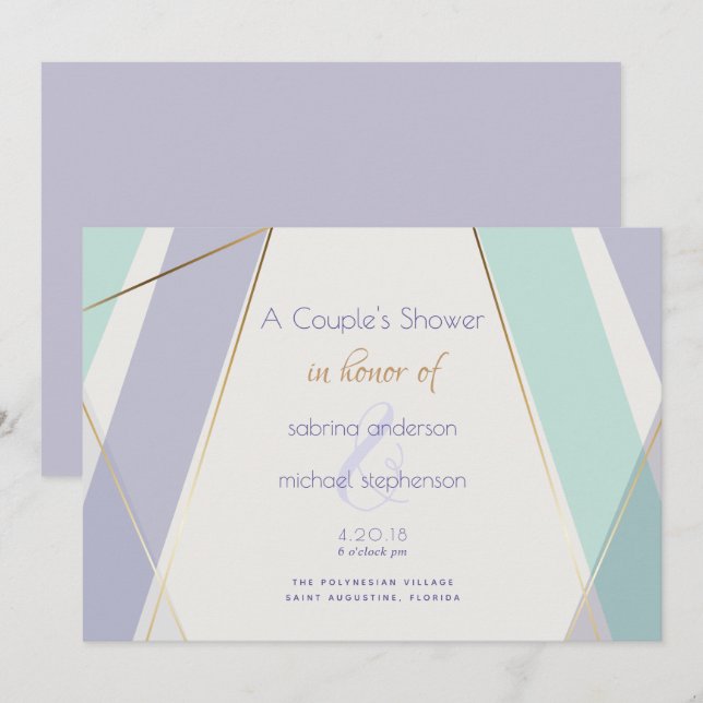 Contemporary Modern Geometric Stripes Mint Violet Invitation (Front/Back)