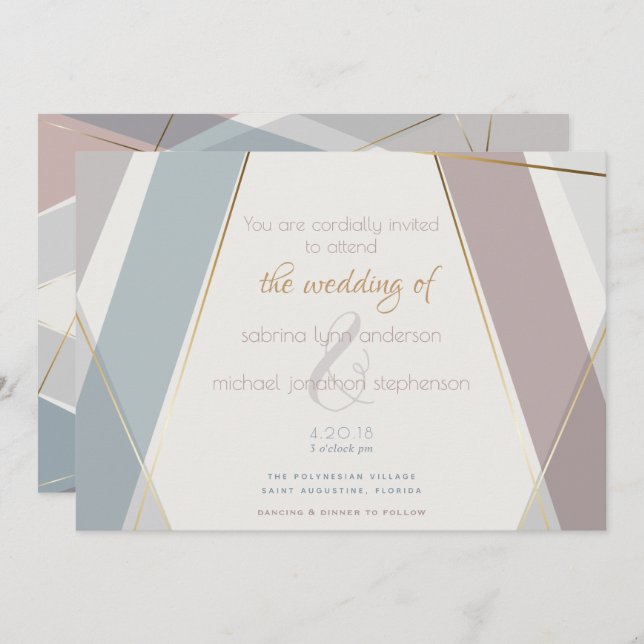 Contemporary Modern Geometric Stripes Taupe Slate Invitation (Front/Back)