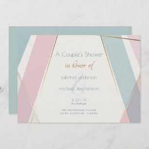Contemporary Modern Geometric Stripes Teal Rose Invitation