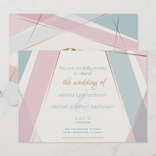 Contemporary Modern Geometric Stripes Teal Rose Invitation
