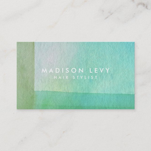 Contemporary Modern Green Lines Watercolor Artist Appointment Card (Front)