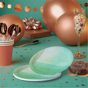 Contemporary Modern Green Lines Watercolor Artist Paper Plate