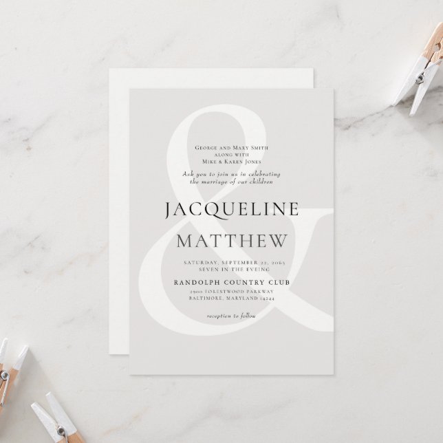 Contemporary Modern Neutral Both Parents Wedding Invitation (Front/Back In Situ)