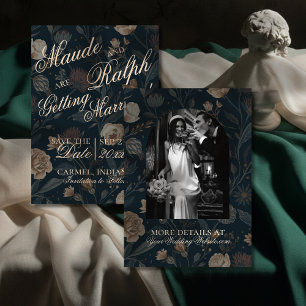 Contemporary Modern Photo Black Floral Wedding Save The Date