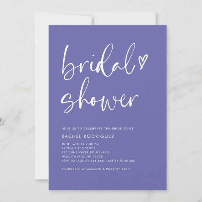 Contemporary Modern Purple Script Bridal Shower   Invitation (Front)
