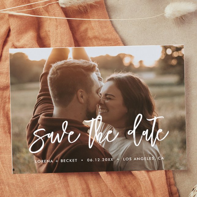 Contemporary modern Save the date photo Announcement Postcard (Creator Uploaded)