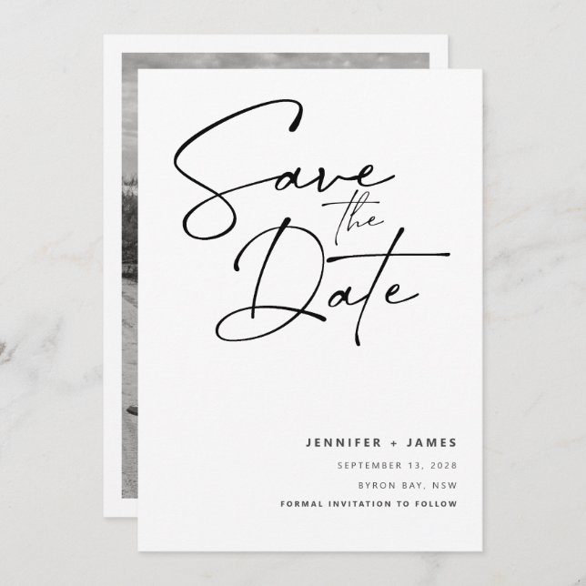 Contemporary Modern Script Save the date Invitation (Front/Back)