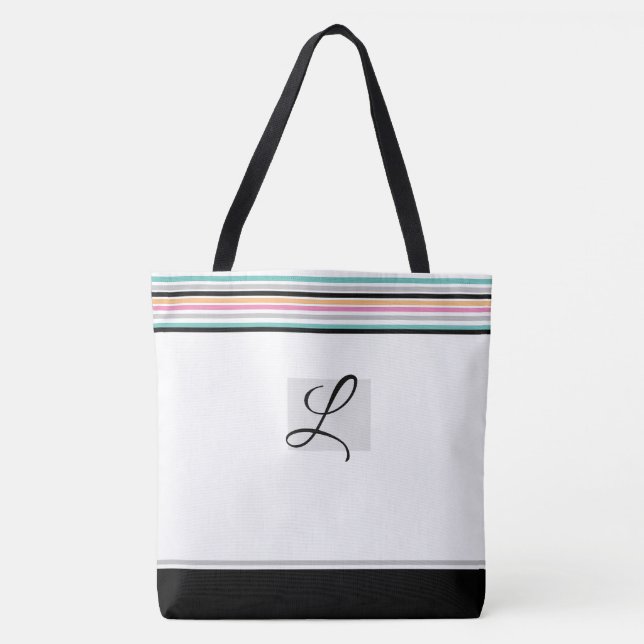 Contemporary Modern Stripe Monogrammed Tote (Front)