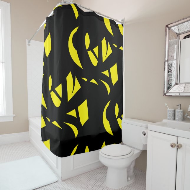 Contemporary Modern Yellow / Black  Shower Curtain (In Situ)