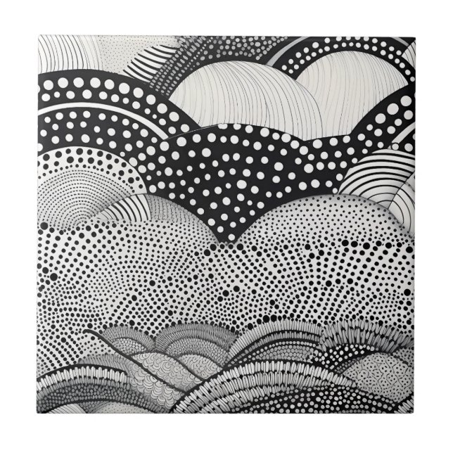 Contemporary Monochrome Abstract Geometry Pattern Tile (Front)