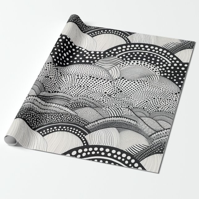 Contemporary Monochrome Abstract Geometry Pattern Wrapping Paper (Unrolled)