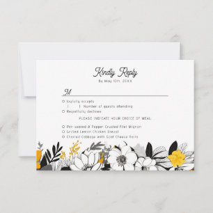contemporary monochrome flowers meal choices RSVP card